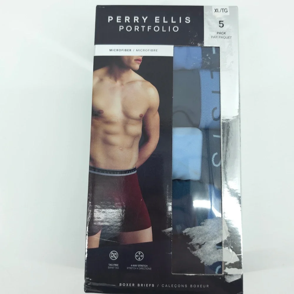 Perry Ellis Mens 5 Pack Boxer Briefs Microfiber Blue XL 40-42 4-Way Stretch